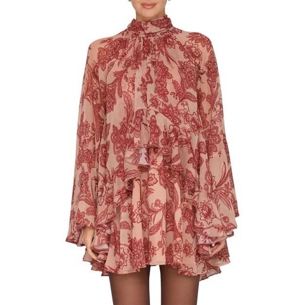 NWT Avec Les Filles Women's Mock Neck Tiered Ruffle Mini Dress XS $168